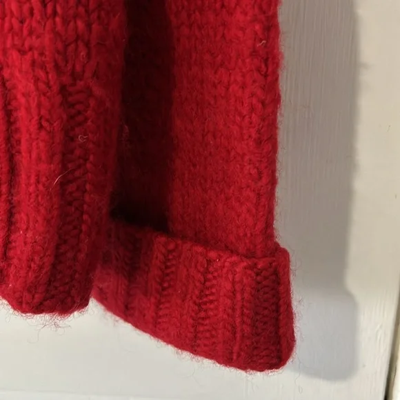 American Eagle Chunky Hand Knit Wool Snowflake Ski Winter Red Hooded Sweater - L - Picture 5 of 8